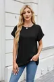 Casual los zwart T-shirt met korte mouwen voor dames met omgeslagen boorden en ronde hals - S / Tops / Zwart