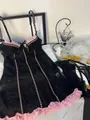 Ensemble lingerie sexy en dentelle noire et rose avec bas résille et body ajouré - S / Haut Et Bas / Noir Avec Bas Résille