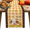 Chemin de table automne de Thanksgiving avec citrouilles feuilles d'érable et nain - 33*183cm / Style Gnomes Action de Grâce (ZQ36-2)