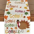 Chemin de table de Thanksgiving avec dinde citrouille et feuilles d'érable pour décor d'automne - 33*183cm / Style Dinde GOBBLE (ZQ36-3)