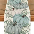 Runner da tavola autunnale del Ringraziamento con stampe di zucca color verde acqua e bianco - Stile Zucca ed Eucalyptus (5) / 33x120cm