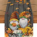 Runner da tavola autunnale con gnomi zucche e girasoli stampa per Thanksgiving Day - Stile Gnomo con Venature Legno (7) / 33x120cm