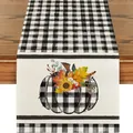 Runner da tavola per il Ringraziamento con motivo a quadri, zucca e fiori di girasole - Stile Zucca Girasole a Quadri (8) / 33x120cm