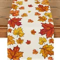 Runner da tavola autunnale con stampa di foglie d'acero colorate su tessuto beige - Stile Stampa Foglia d'Acero Realistica (40) / 33x120cm