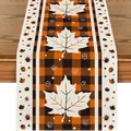 Runner da tavola autunnale con quadri arancioni e stampe di foglie d'acero, elegante - Stile Foglia di Acero Bianca a Quadri Buffalo Arancio e Nero (41) / 33x120cm