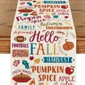 Runner da tavola autunnale con stampa di zucca e foglie d'acero per festa - Stile Graffiti con Testo del Festival (42) / 33x120cm