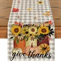 Runner da tavola autunnale con stampa zucca e girasole su sfondo a quadretti grigi - Stile Zucca e Girasole a Quadri Grigi e Bianchi (44) / 33x120cm