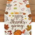 Runner da tavola del Ringraziamento con stampa di zucca e foglie d'acero per l'autunno - Stile Zucca con Testo Happy Thanksgiving (45) / 33x120cm