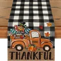 Runner da tavola del Ringraziamento con zucca e tacchino su scacchi bianchi e neri - Stile Camion di Tacchini e Zucche a Quadri Neri e Bianchi (46) / 33x120cm