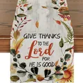 Runner da tavola autunnale del Ringraziamento con citazione 'Give Thanks' e fiori. - Stile Versetto Biblico con Girasole (47) / 33x120cm
