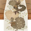 Runner da tavola per il Ringraziamento con tacchino rustico e foglie per decorazioni autunnali - Stile Tacchino a Pois / 33x120cm / Beige (49)