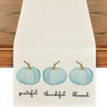 Runner da tavola autunno Thanksgiving con zucche blu e scritta grateful thankful blessed - Stile Zucca Blu e Testo Artistico / 33x120cm / Crema (34)