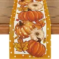 Runner da tavola autunnale con zucca e foglie di acero per decorazione del ringraziamento - Stile Zucca Foglia d'Acero e Bordo a Pois / 33x120cm / Crema (61)