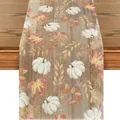 Runner da tavola autunnale con zucche bianche e foglie di acero per il Ringraziamento - Stile Zucca Foglia d'Acero e Venatura Legno Vintage / 33x120cm / Venatura Legno Vintage (63)