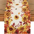 Runner da tavola autunnale con stampe di zucche e girasoli su tessuto di lino - Stile Girasole Zucca Foglia d'Acero (55) / 33x120cm
