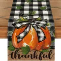 Runner da tavola per il Ringraziamento con zucca e fiocco a scacchi, design "thankful" - Stile Zucca a Quadri Thankful (53) / 33x120cm