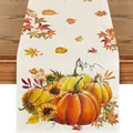 Runner da tavola autunnale del Ringraziamento con stampe di zucche e foglie d'acero. - Stile Zucca e Girasole del Ringraziamento (15) / 33x120cm