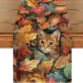 Runner da tavola autunnale con gatto e foglie d'acero per decorazioni natalizie - Stile Gatto Tigrato d'Autunno Foglia d'Acero (56) / 33x120cm