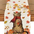 Runner da tavola autunnale del Ringraziamento con gatto carino e stampe di zucca - Stile Gatto con Sciarpa e Zucca (25) / 33x120cm
