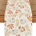 Runner da tavola autunnale del Ringraziamento con zucca bianca e foglie di acero - Stile Realistico Zucca Bianca Foglia d'Acero (26) / 33x120cm