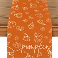 Runner da tavola autunnale arancione per il Ringraziamento con motivi a zucca bianca e scritta - Stile Testo Zucca Arancione Vivace (54) / 33x120cm