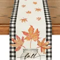 Runner da tavola autunnale rustico con foglie d'acero e bordi a quadretti neri - Stile Bottiglia Zucca Foglia d'Acero Autunnale (58) / 33x120cm