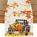Runner da tavola autunnale del Ringraziamento con zucca, foglie d'acero e camioncino - Stile Camion a Quadri Zucca Autunnale (19) / 33x120cm
