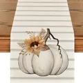 Runner da tavola autunnale con zucca bianca e girasole su fondo a righe - Stile a Righe Zucca Bianca e Girasole (20) / 33x120cm