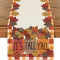Runner da tavola autunnale del Ringraziamento con foglie d'acero e stampa di vasi - Stile Bordo a Quadri Barattolo Mason (29) / 33x120cm