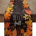 Runner da tavola autunnale festivo con stampa di foglie d'acero arancioni su fondo nero - Stile Foglia d'Acero Hello Fall Sfondo Nero (30) / 33x120cm