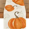 Runner da tavola autunnale con vivace stampa di zucca su tessuto di lino - Stile Stampa Zucca Sfondo Beige (32) / 33x120cm