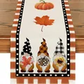 Runner da tavola autunnale con gnomi zucca e foglie d'acero per decorazione casa - Stile Gnomo Zucca Foglia d'Acero (33) / 33x120cm