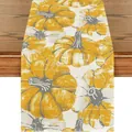 Elegante runner da tavola autunnale con stampa zucca gialla e grigia su tavolo in legno - Stile Zucca Giallo Brillante (60) / 33x120cm