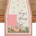 Runner da tavola autunnale del Ringraziamento con zucca acero e testo Thankful and Blessed - Stile Zucca e Foglia d'Acero della Gratitudine (51) / 33x120cm