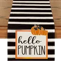 Runner da tavola autunnale del Ringraziamento con strisce bianche e nere e zucche - Stile Zucca a Righe Bianche e Nere (31) / 33x120cm