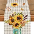 Runner da tavola autunnale a scacchi con stampa di girasoli in un barattolo Mason - Stile Barattolo Mason con Girasoli (39) / 33x120cm