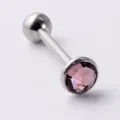 14G roestvrijstalen tongpiercing met roze platte edelsteen en binnendraad - Lichtpaars
