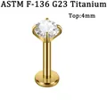 G23 ASTM F-136 titanium labret lip piercing met 4mm ronde zirkoon top in goudkleurige afwerking - 4mm Ronde Zirkonia / 1.2*8mm / Goud
