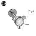 G23 titanium push-pin labret stud with a 5.3mm zirconia crystal top - Single Zirconia with Three Beads Style (#4) / 0.8x6mm / Silver
