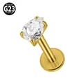 G23 titanium labret stud with gold plating and a pear-shaped clear zircon gem - Claw-Set Water Drop Style / 1.2*8mm / Gold