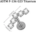 G23 Titan gebogener Labret Stecker mit 5 klaren Zirkoniasteinen für Ohr und Lippe - Mittlerer 5-Stein Stil (NO-6) / 1.2*8mm / Stahlfarben