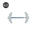 Premium G23 solid titanium internally threaded nipple ring with blue finish and CZ inlay - Five Rhinestones (SM20210161) / 1 Piece / Light Blue