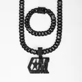 Zwarte hiphop halsketting armband set met CM letter hanger en Cubaanse schakelketting - Ketting En Armband Set / Zwart