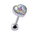Mini iridescent heart cartilage earring with stainless steel screw back and 20G needle - 20G Thin Needle (0.8*6*3mm) / Rainbow Zirconia Heart (4#)