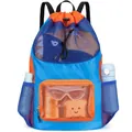 Grande zaino con coulisse in rete blu e arancione per sport all'aperto, viaggi e palestra. - Blu