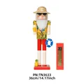 Figura decorativa cascanueces de madera estilo hawaiano de 36 cm con sombrero de paja - Estilo Camisa Hawaiana Amarilla Gafas de Sol Salvavidas (TN3633) / 36cm