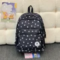 Trendy black high-capacity school backpack with white star patterns for teenage girls - No Pendant / Black