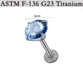 G23 titanium labret stud with 6mm blue zircon for lip and ear piercings - Round Zircon / 1.2*8*6mm / Deep Blue And White Gradient