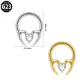 G23 massief titanium neusring met hartvormige zirkoon in zilveren en gouden uitvoering - Enkel Hart Zircon Stijl (#-6)