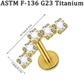 Professioneller G23 Titan Labret-Stecker mit fünf klaren Zirkonen, 10,5 mm Länge - Mittlerer 5-Stein Stil (NO-6) / 1.2*8mm / Gold